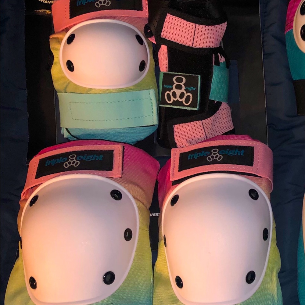 Triple 8 knee pads, elbow pads and wrist guards.